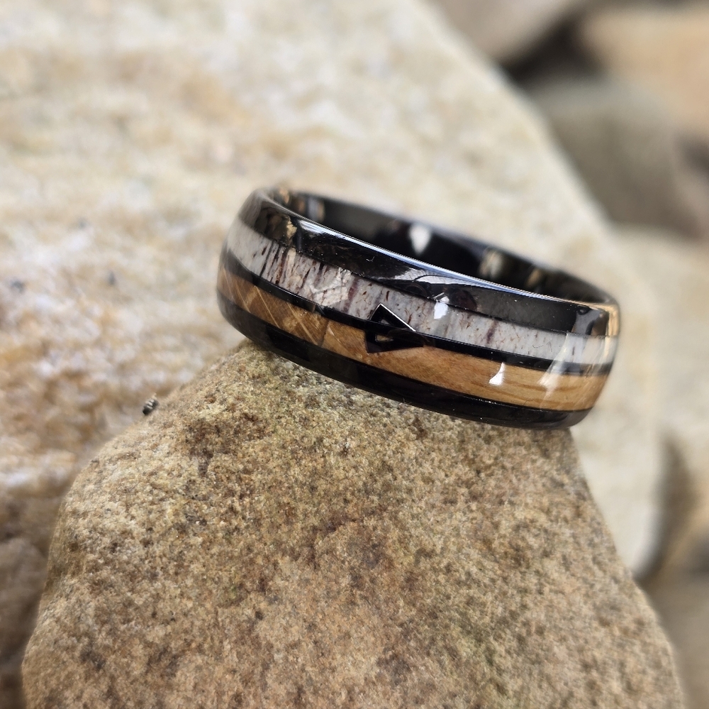 Deer Antler and Whiskey Barrel Ring - Picture 2 of 7